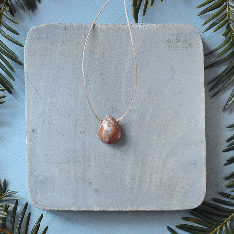 Ocean Jasper & Light Brown Cord Necklace