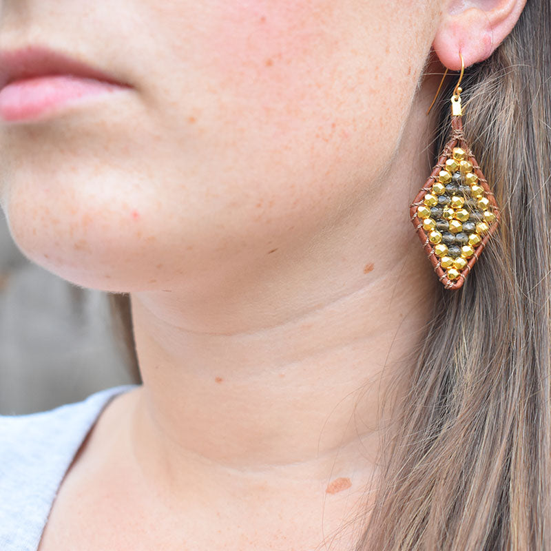 Gray Gold Leather Earrings