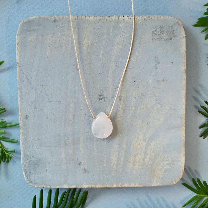 Rose Quartz & Light Brown Cord Necklace