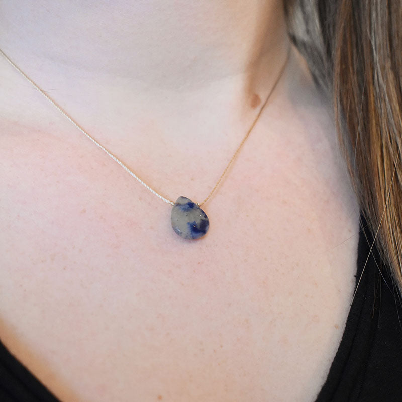 Sodalite & Light Brown Cord Necklace