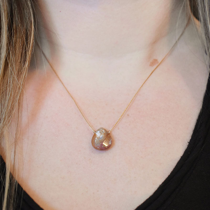 Ocean Jasper & Light Brown Cord Necklace