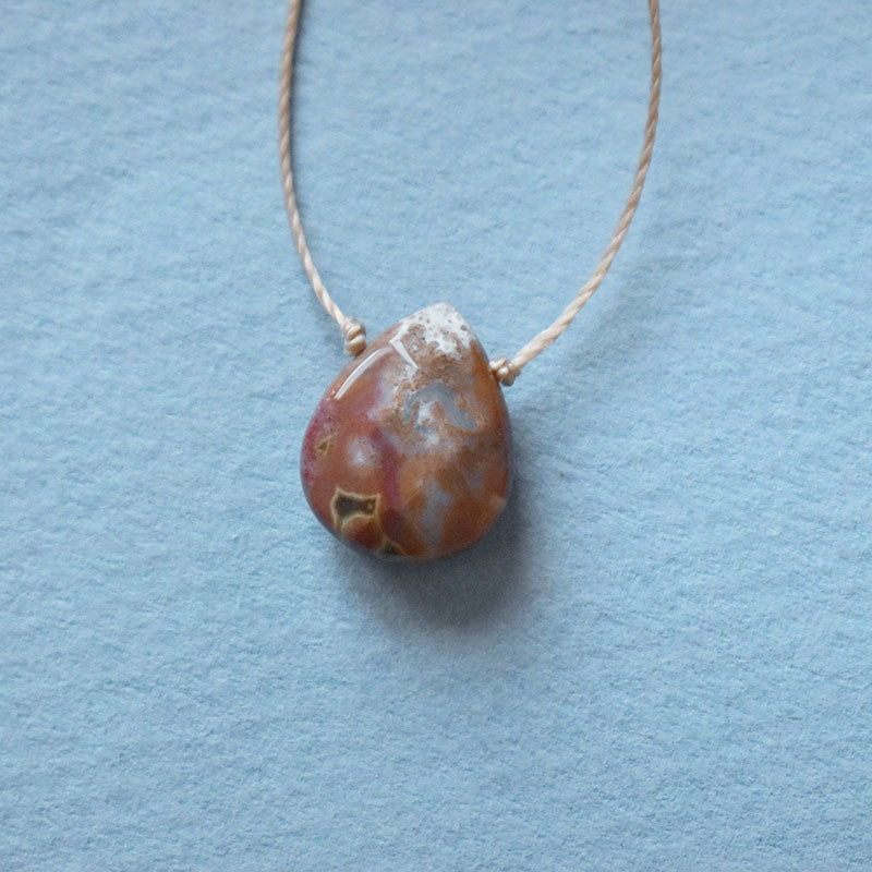 Ocean Jasper & Light Brown Cord Necklace