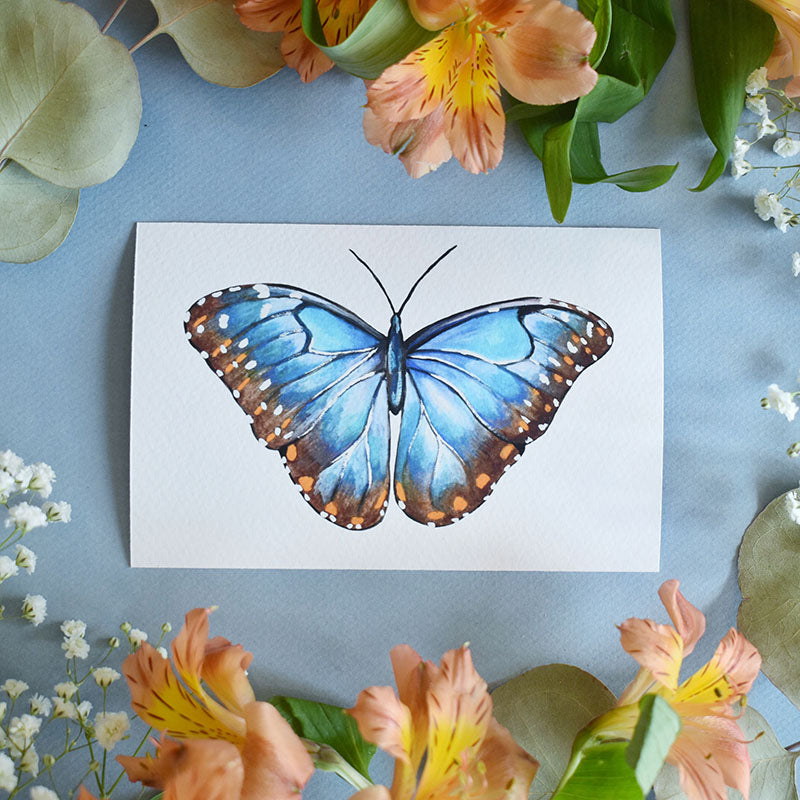 Blue Morpho Butterfly 4x6 Watercolor Print