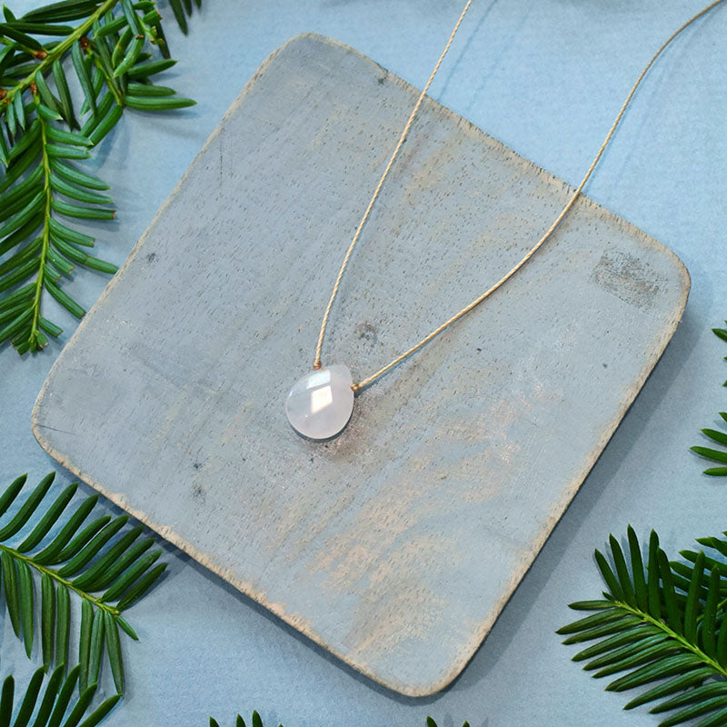 Rose Quartz & Light Brown Cord Necklace