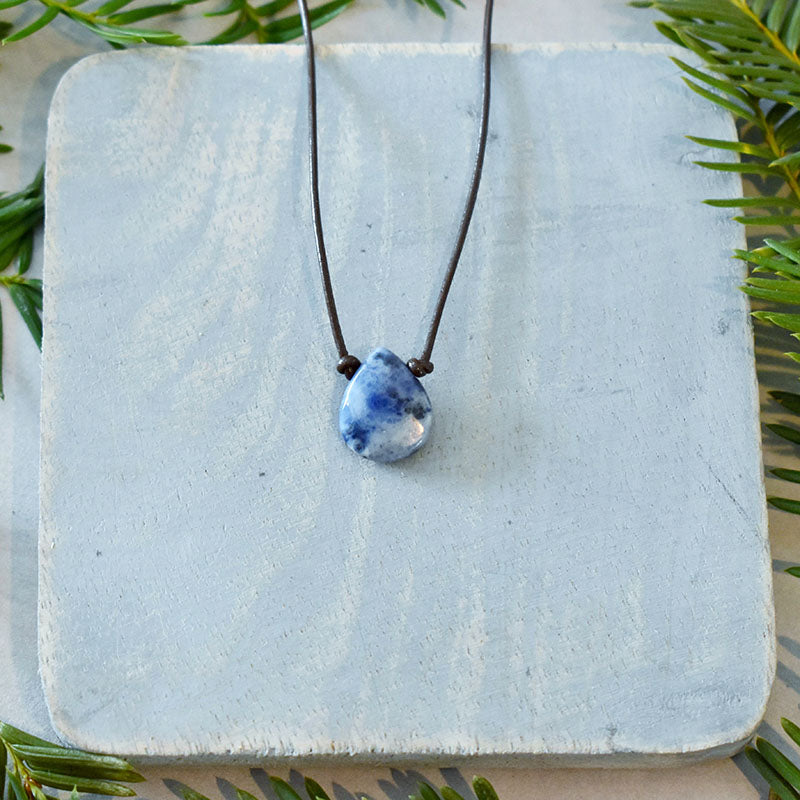 Sodalite & Brown Leather Necklace