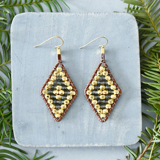 Gray Gold Leather Earrings