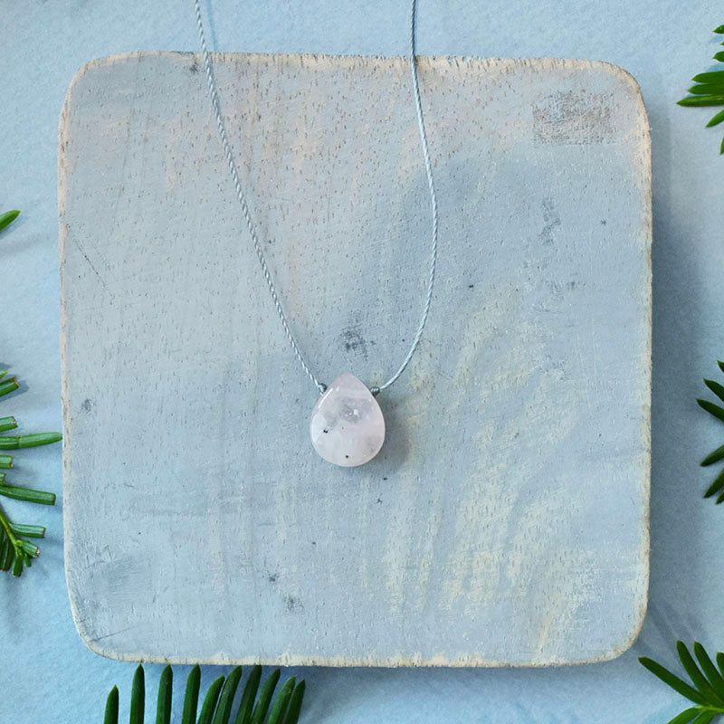 Rose Quartz & Gray Cord Necklace