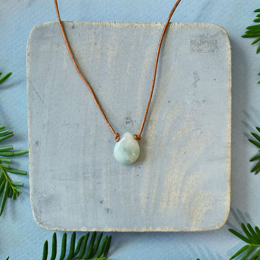 Amazonite & Light Brown Leather Necklace