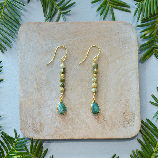 Emerald & Lilypad Jasper Earrings