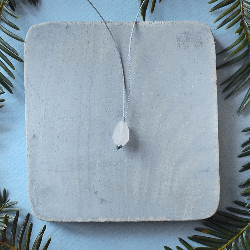 Rose Quartz Drop & Gray Cord Necklace