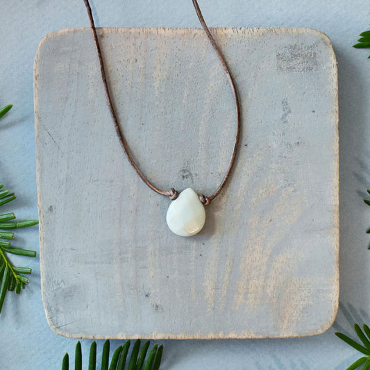 Amazonite & Gray Leather Necklace