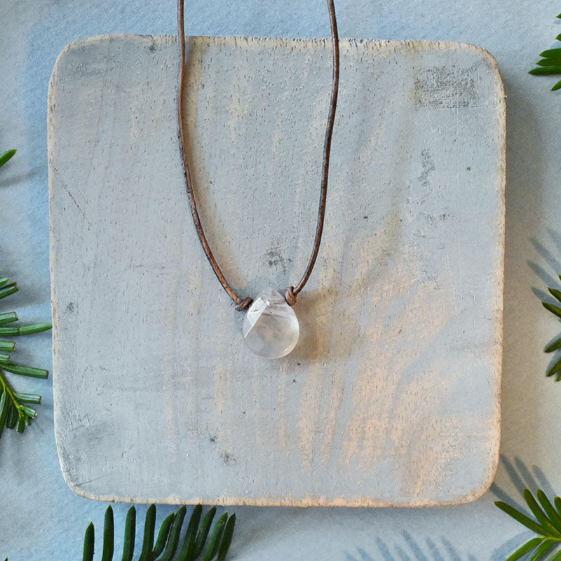 Amethyst & Gray Leather Necklace