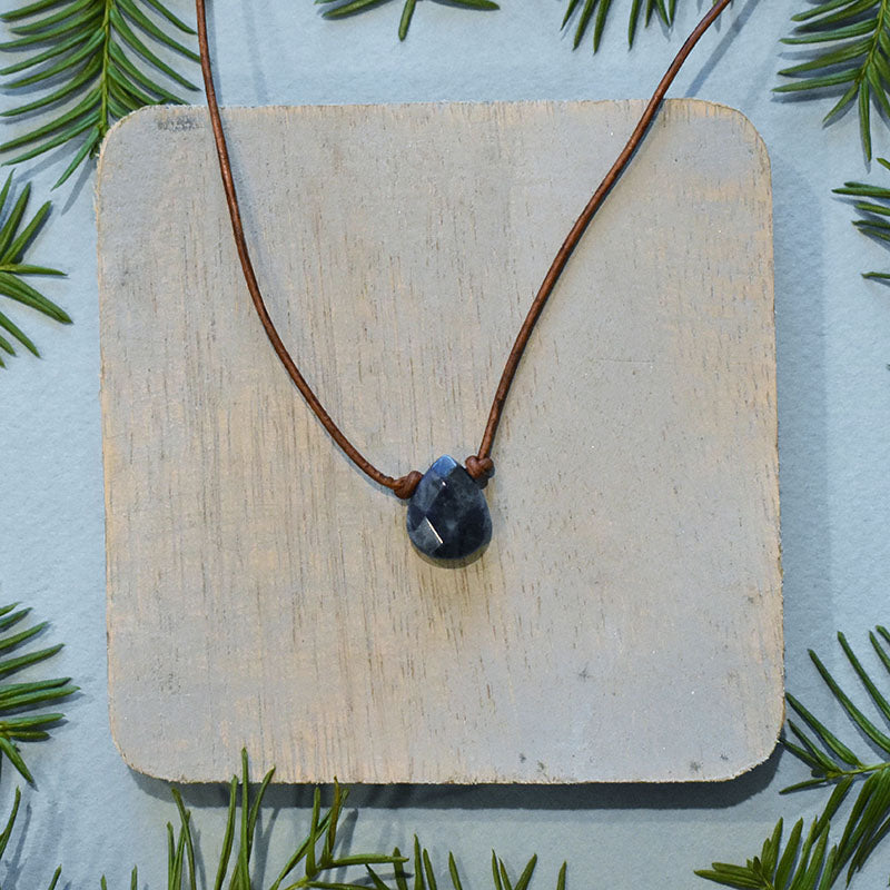 Sodalite & Light Brown Leather Necklace