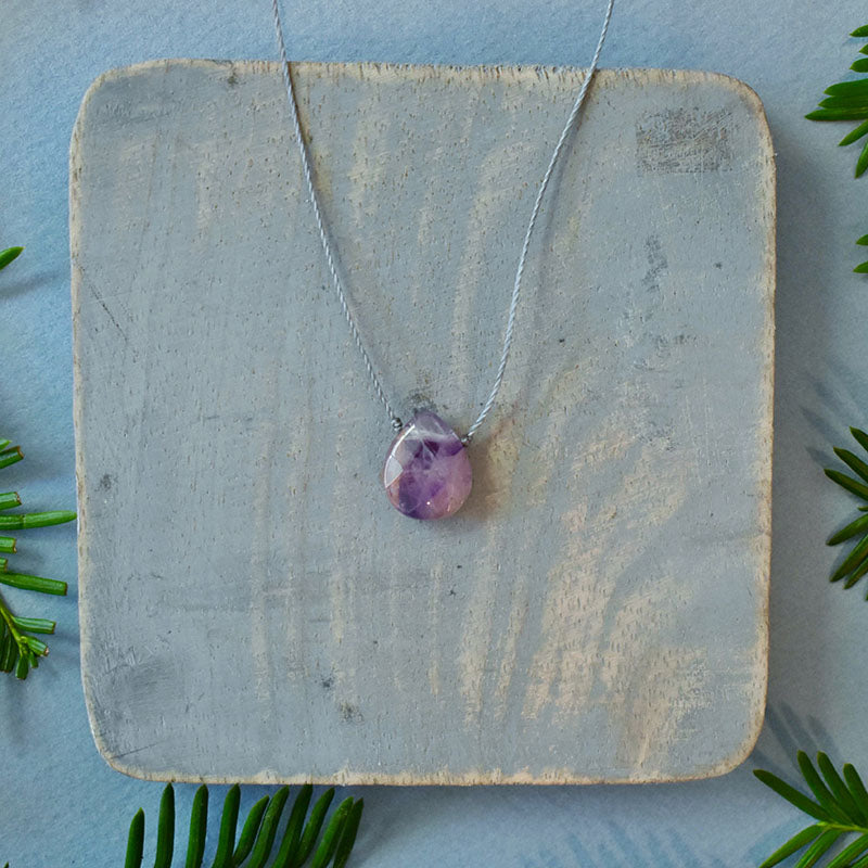 Amethyst & Gray Cord Necklace