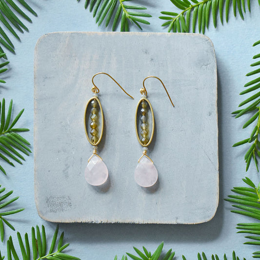 Rose Quartz & Gold Labradorite Earrings