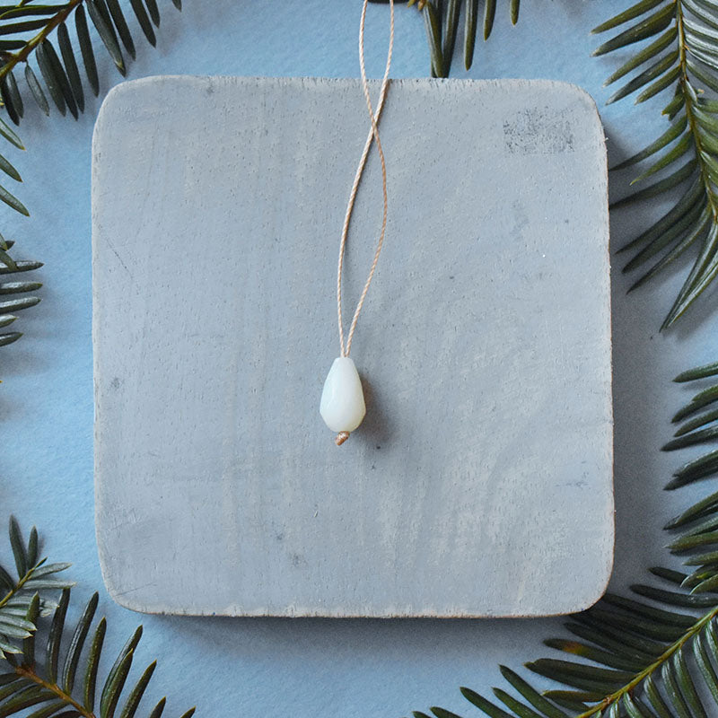 Amazonite Drop & Light Brown Cord Necklace