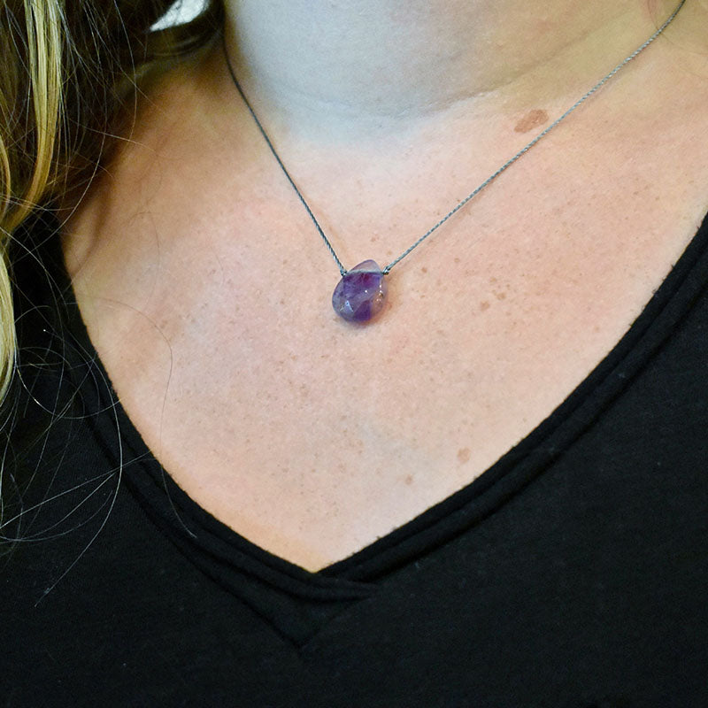 Amethyst & Gray Cord Necklace