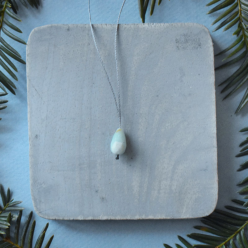 Amazonite Drop & Gray Cord Necklace