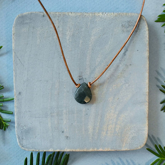 Fancy Jasper & Light Brown Leather Necklace