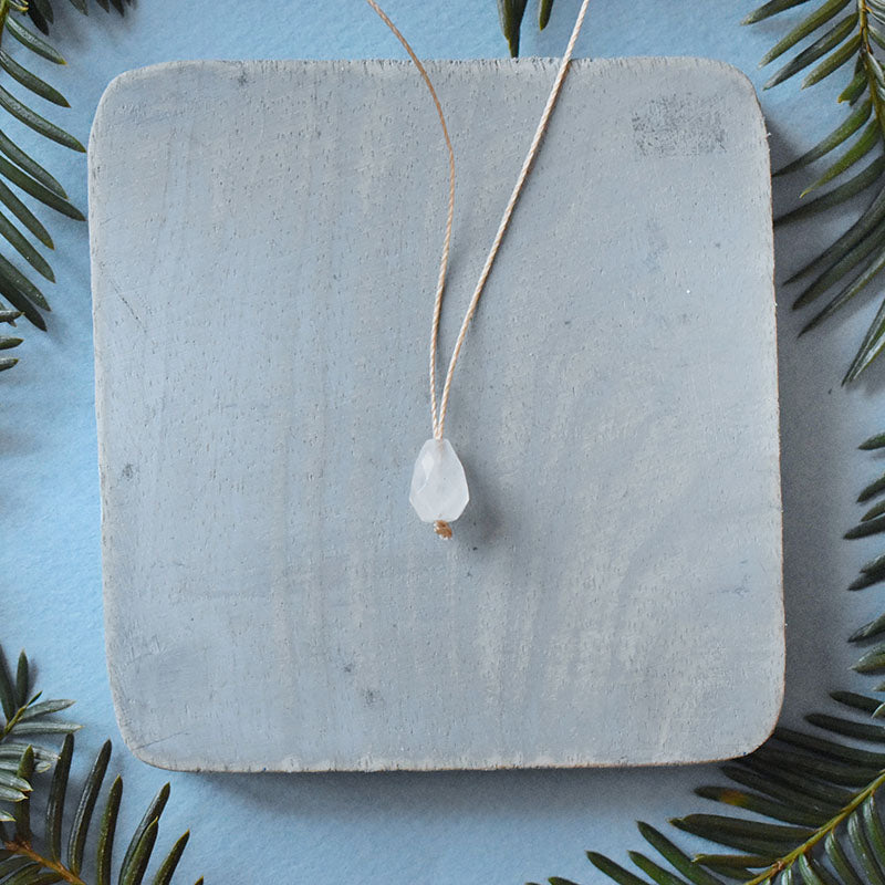 Rose Quartz Drop & Light Brown Cord Necklace