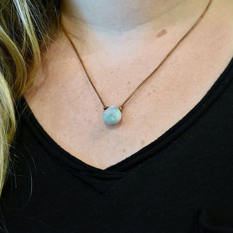 Amazonite & Light Brown Leather Necklace