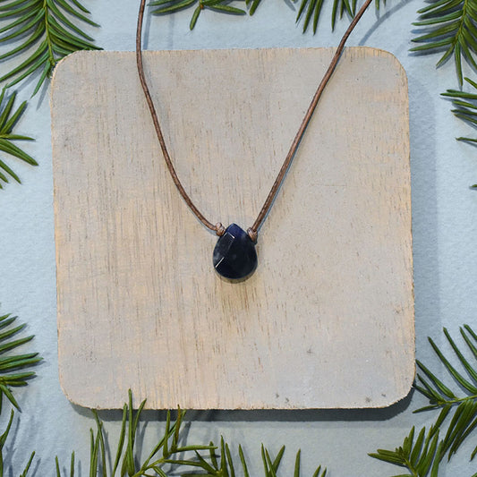 Sodalite & Gray Leather Necklace