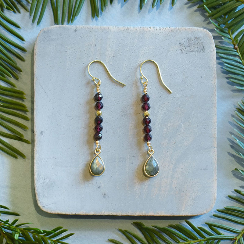 Labradorite & Garnet Earrings