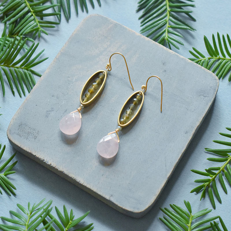 Rose Quartz & Gold Labradorite Earrings