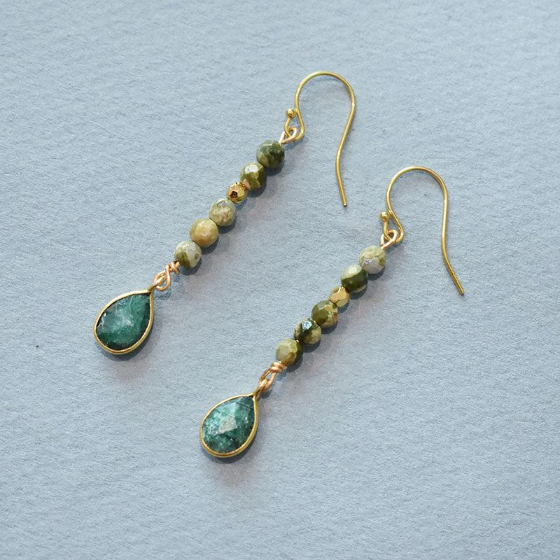 Emerald & Lilypad Jasper Earrings