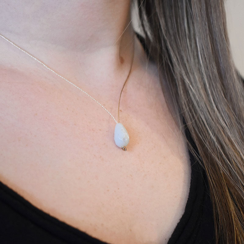 Amazonite Drop & Light Brown Cord Necklace