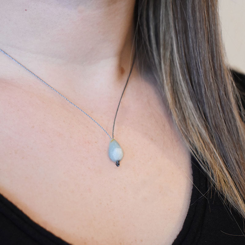 Amazonite Drop & Gray Cord Necklace