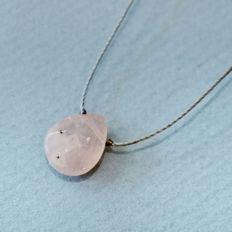 Rose Quartz & Gray Cord Necklace