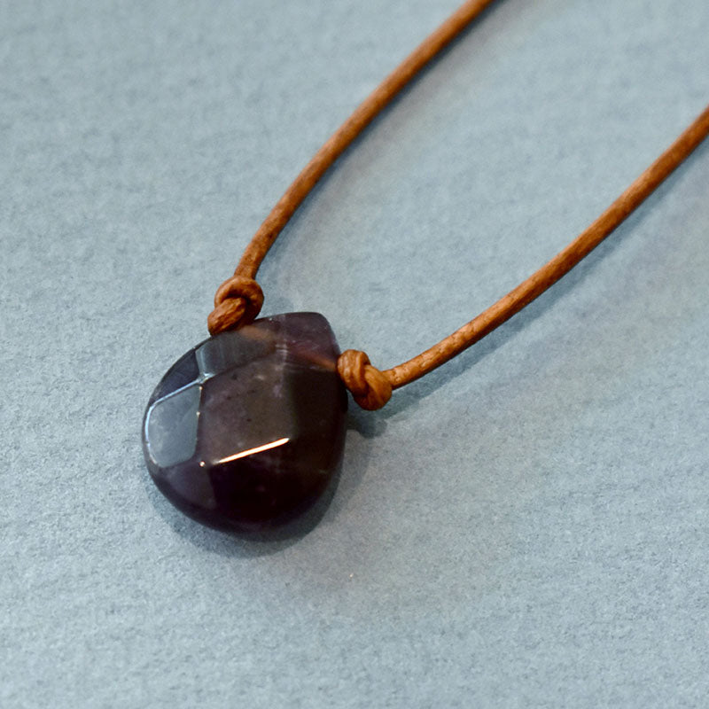 Amethyst & Light Brown Leather Necklace