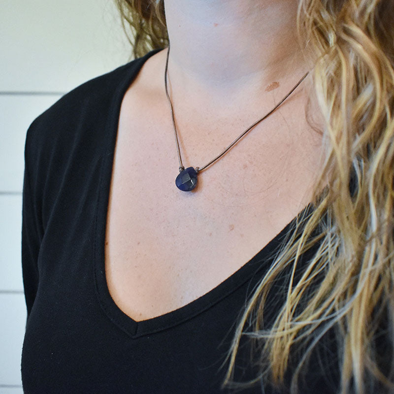 Sodalite & Gray Leather Necklace