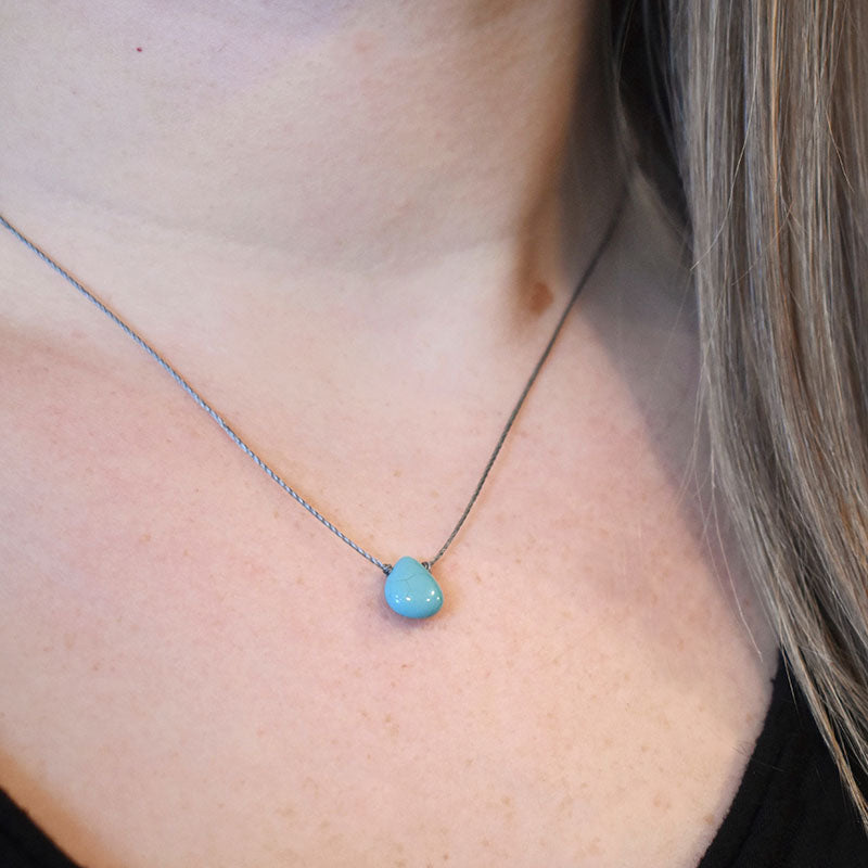 Turquoise & Gray Cord Necklace