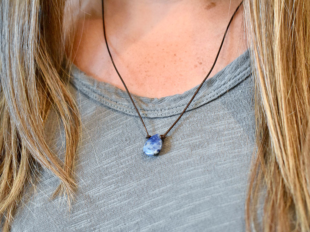 Sodalite & Brown Leather Necklace