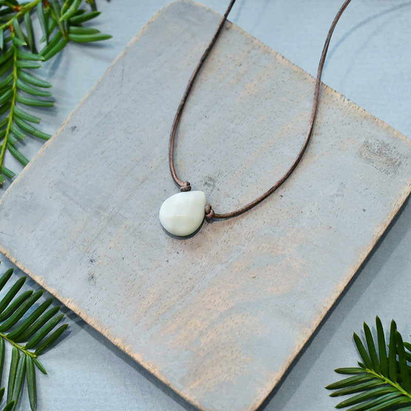 Amazonite & Gray Leather Necklace