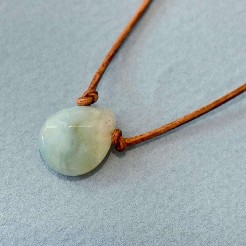 Amazonite & Light Brown Leather Necklace