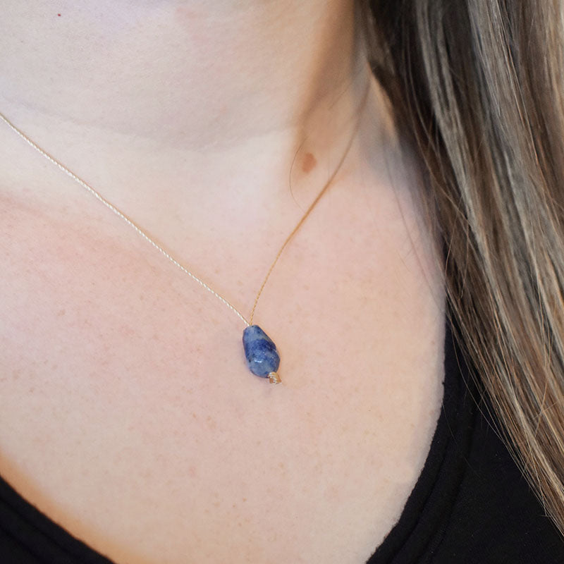 Sodalite Drop & Light Brown Cord Necklace