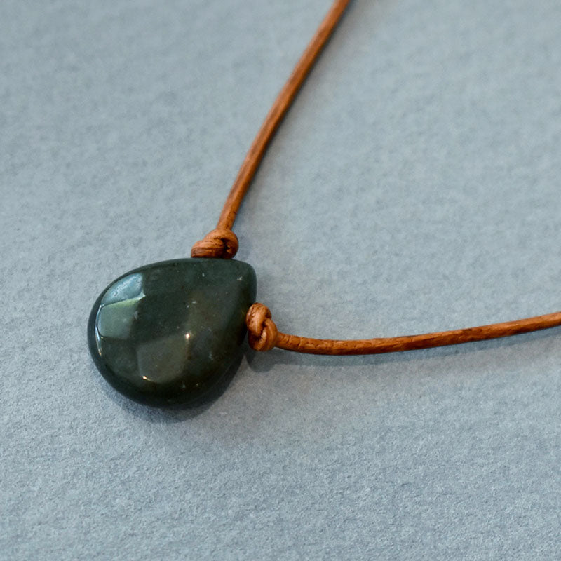 Fancy Jasper & Light Brown Leather Necklace