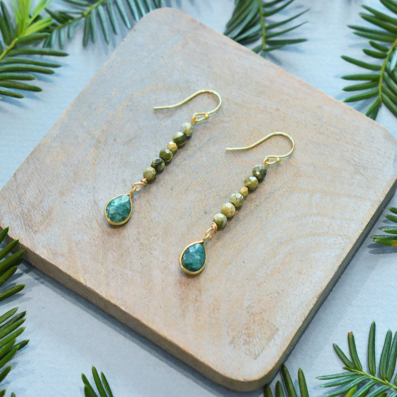 Emerald & Lilypad Jasper Earrings