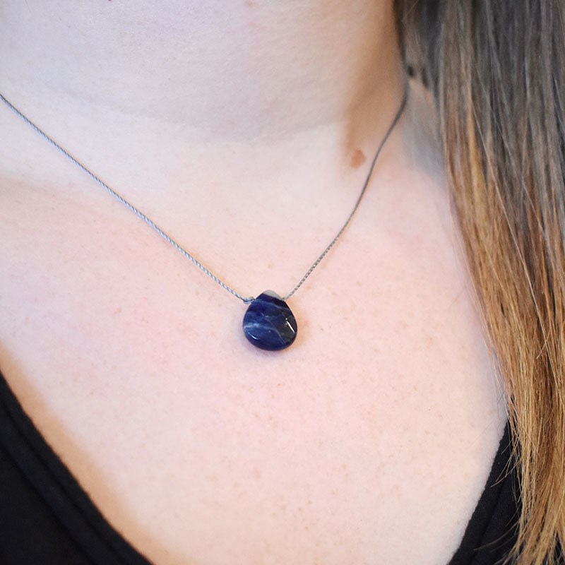 Sodalite & Gray Cord Necklace