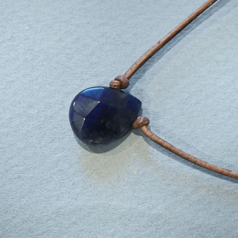 Sodalite & Gray Leather Necklace