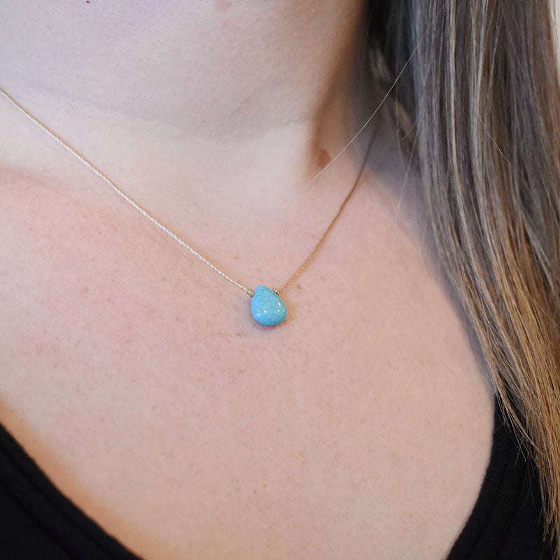 Turquoise & Light Brown Cord Necklace