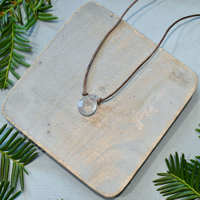 Amethyst & Gray Leather Necklace