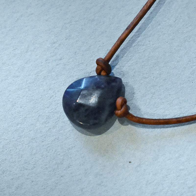 Sodalite & Light Brown Leather Necklace