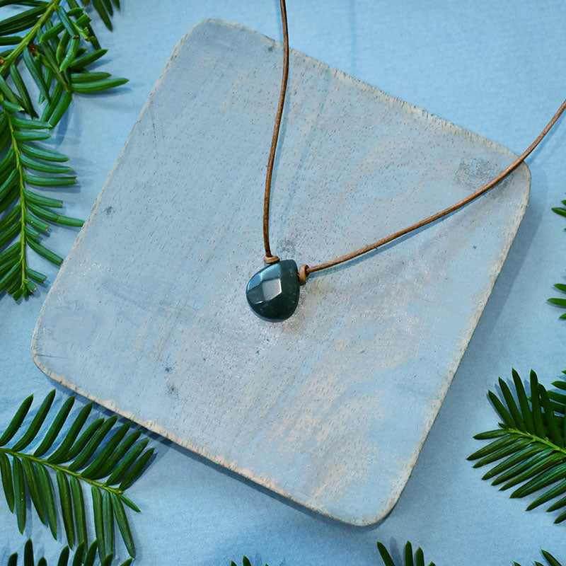 Fancy Jasper & Light Brown Leather Necklace