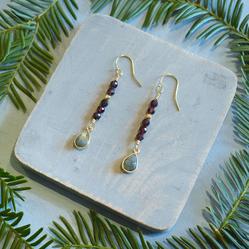 Labradorite & Garnet Earrings