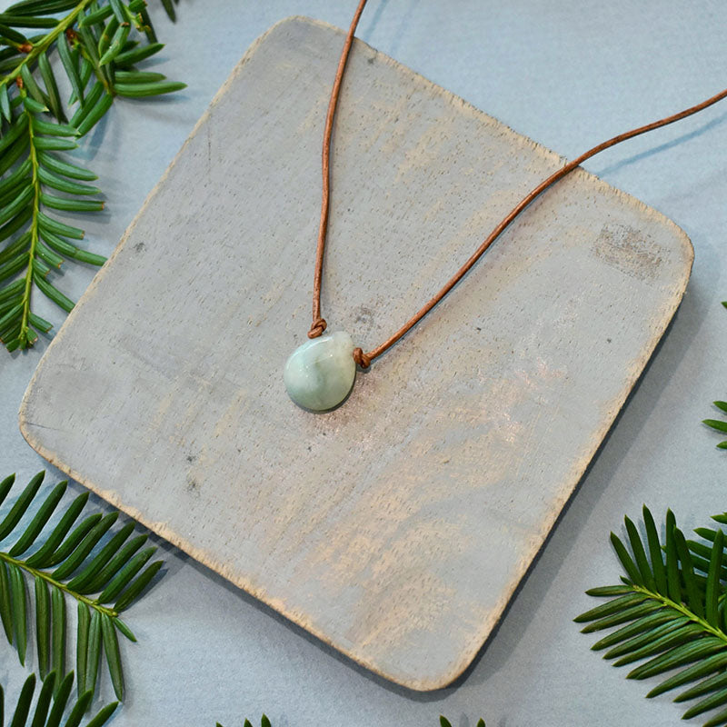 Amazonite & Light Brown Leather Necklace