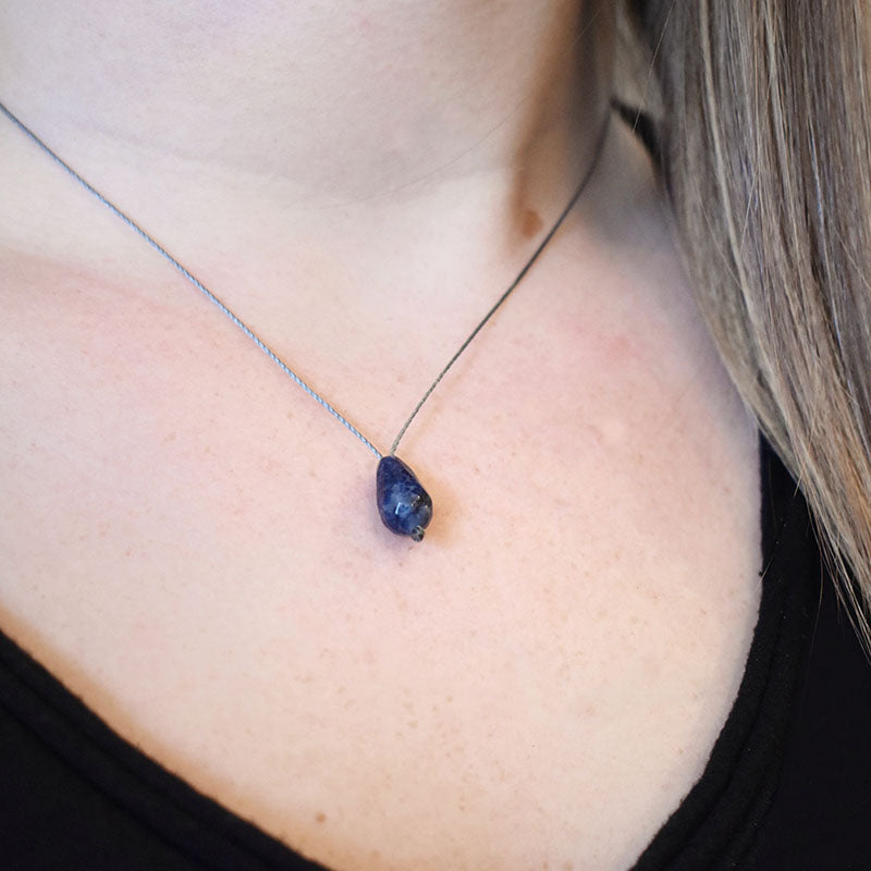 Sodalite Drop & Gray Cord Necklace